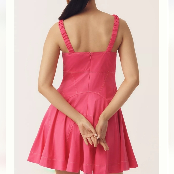 NWT By Anthropologie Plunge Drop Waist A Line Mini Dress Fuchsia Pink Strappy XL - Picture 2 of 16